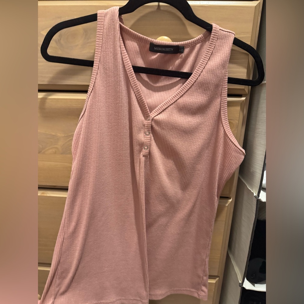 Pink Sleeveless Ribbed Top